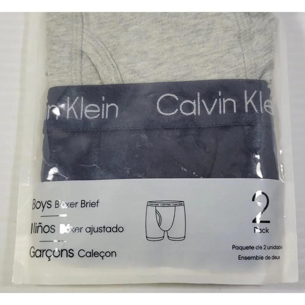 GG) Calvin Klein 2 Pack Cotton Stretch Boys Boxer Briefs Medium 8-10 Navy Gray